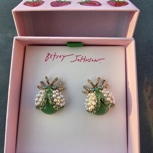 Betsy Johnson  pearl green bug earrings